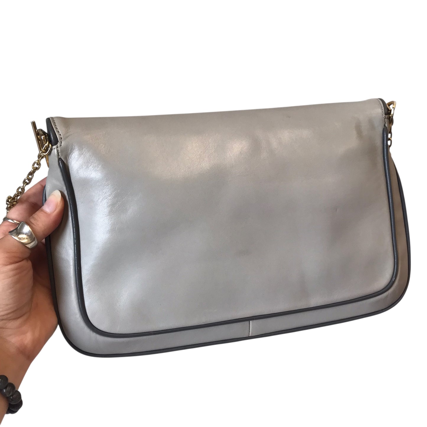 Handbag Leather By Galleani In Grey & White, Size:Medium