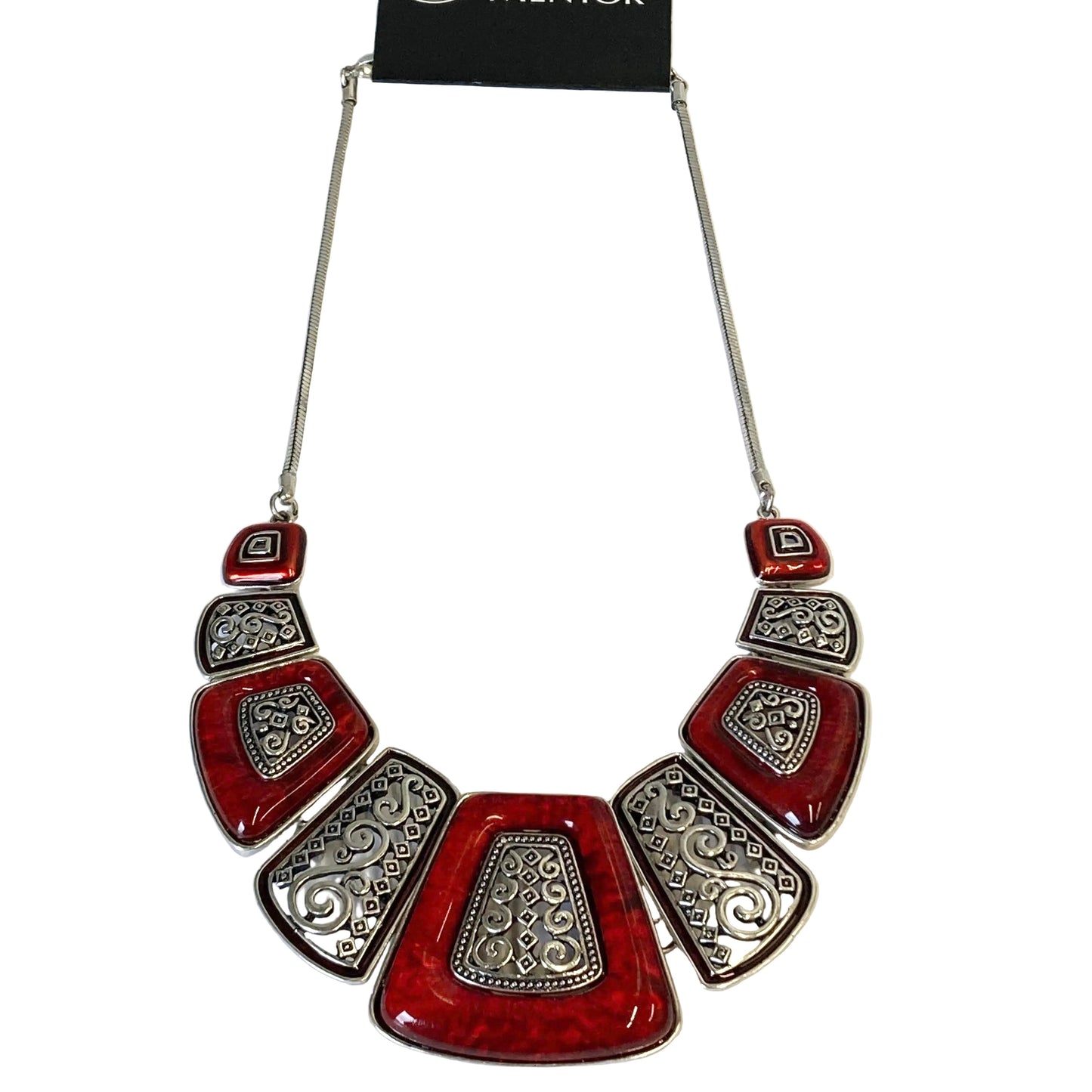 Necklace Statement In Red & Silver