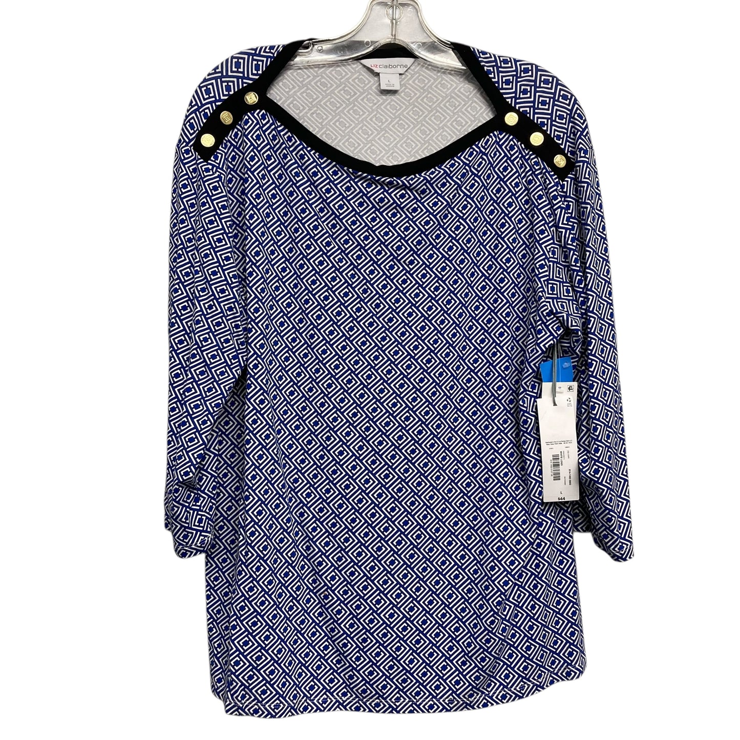 Top 3/4 Sleeve By Liz Claiborne In Blue & White, Size:L