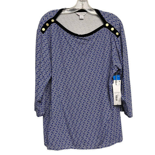 Top 3/4 Sleeve By Liz Claiborne In Blue & White, Size:L
