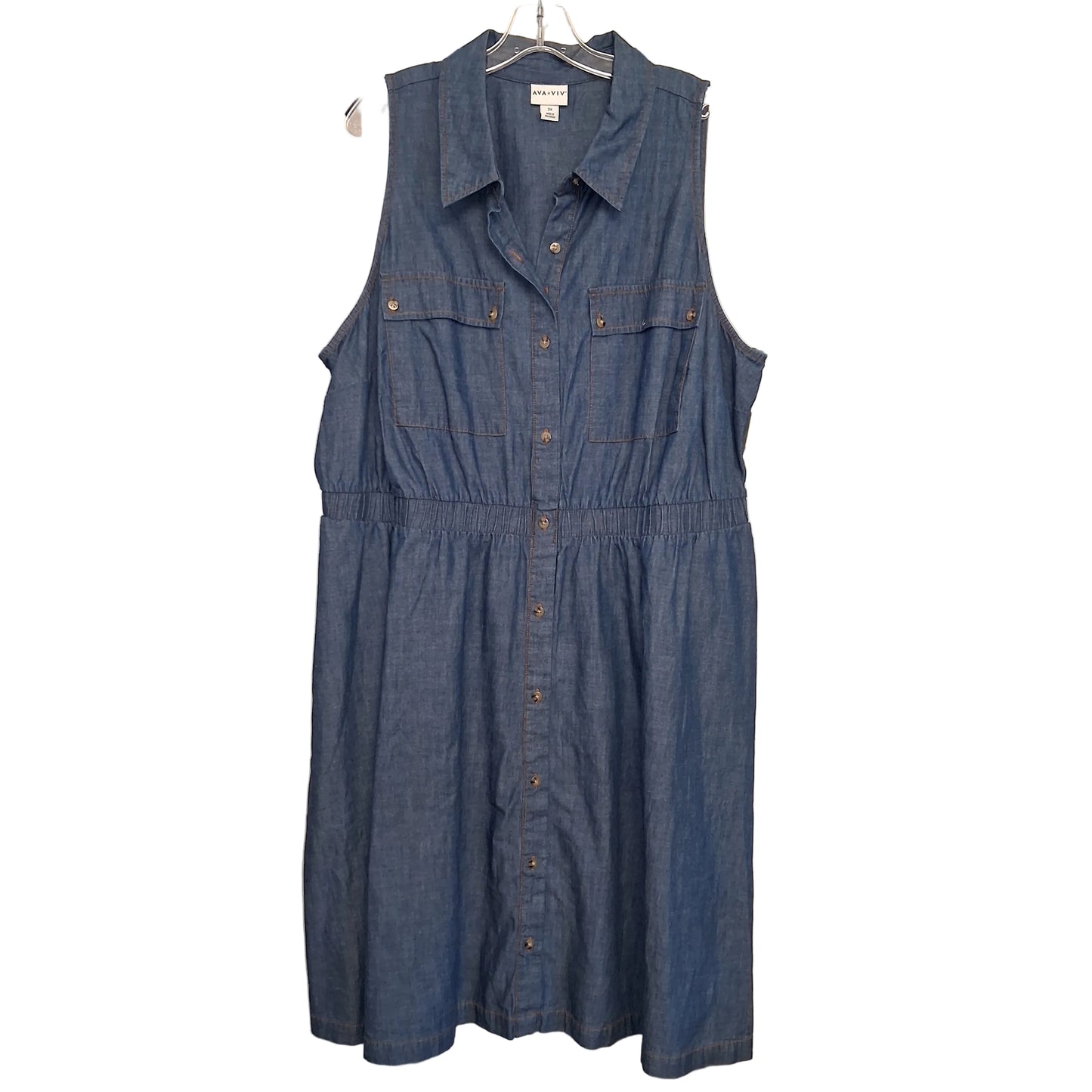 Dress Casual Midi By Ava & Viv In Blue Denim, Size:2X