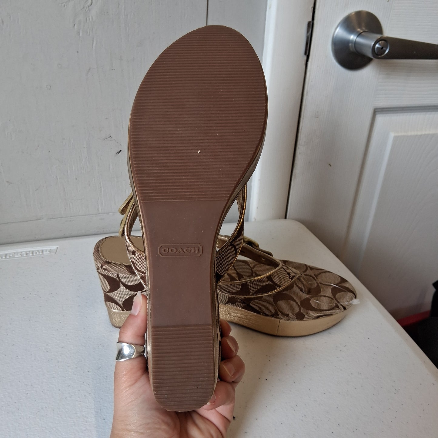 Shoes Designer By Coach In Brown & Gold, Size:8.5