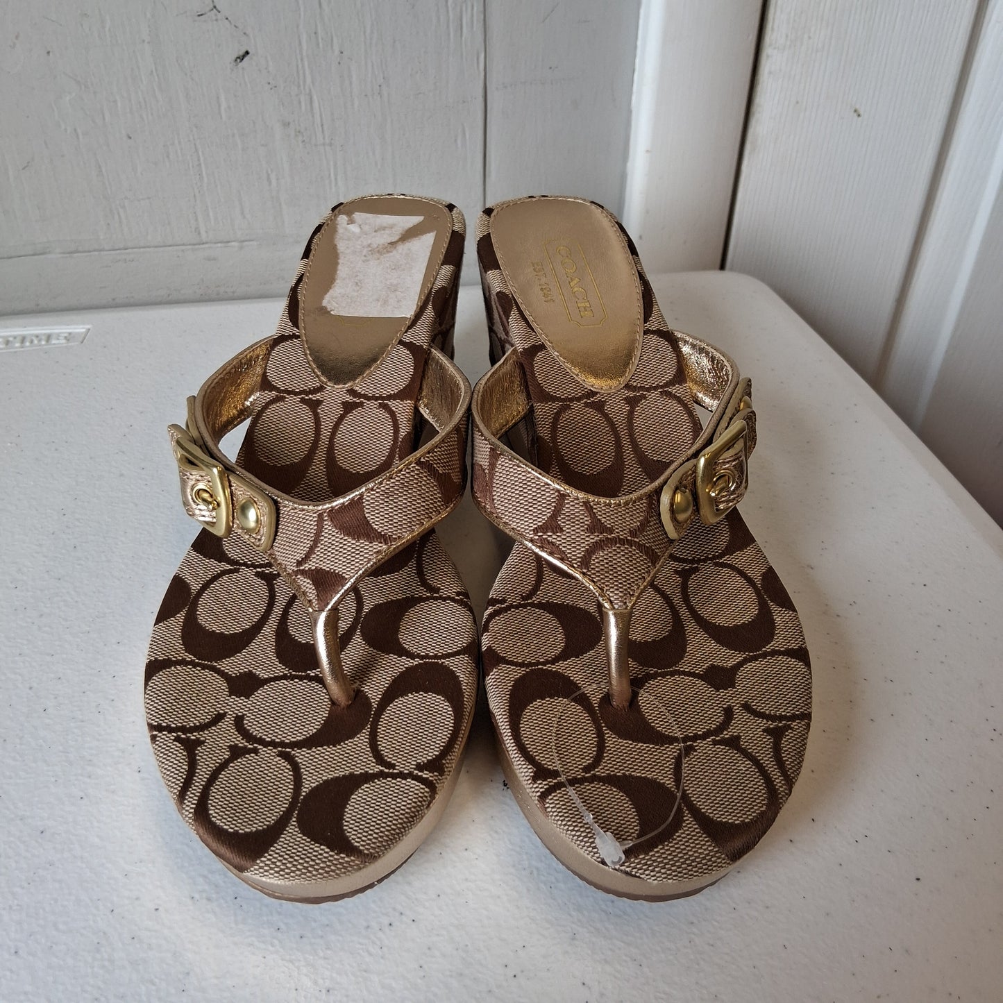Shoes Designer By Coach In Brown & Gold, Size:8.5