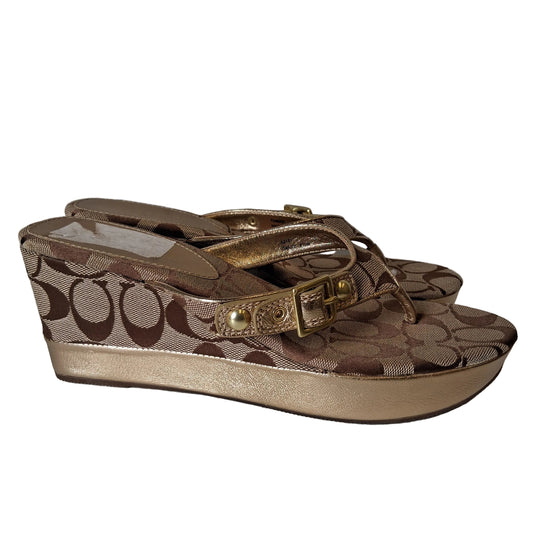 Shoes Designer By Coach In Brown & Gold, Size:8.5